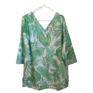 Christian Siriano 3/4 Sleeve Tunic Top Women's Size XL Green White Embroidered